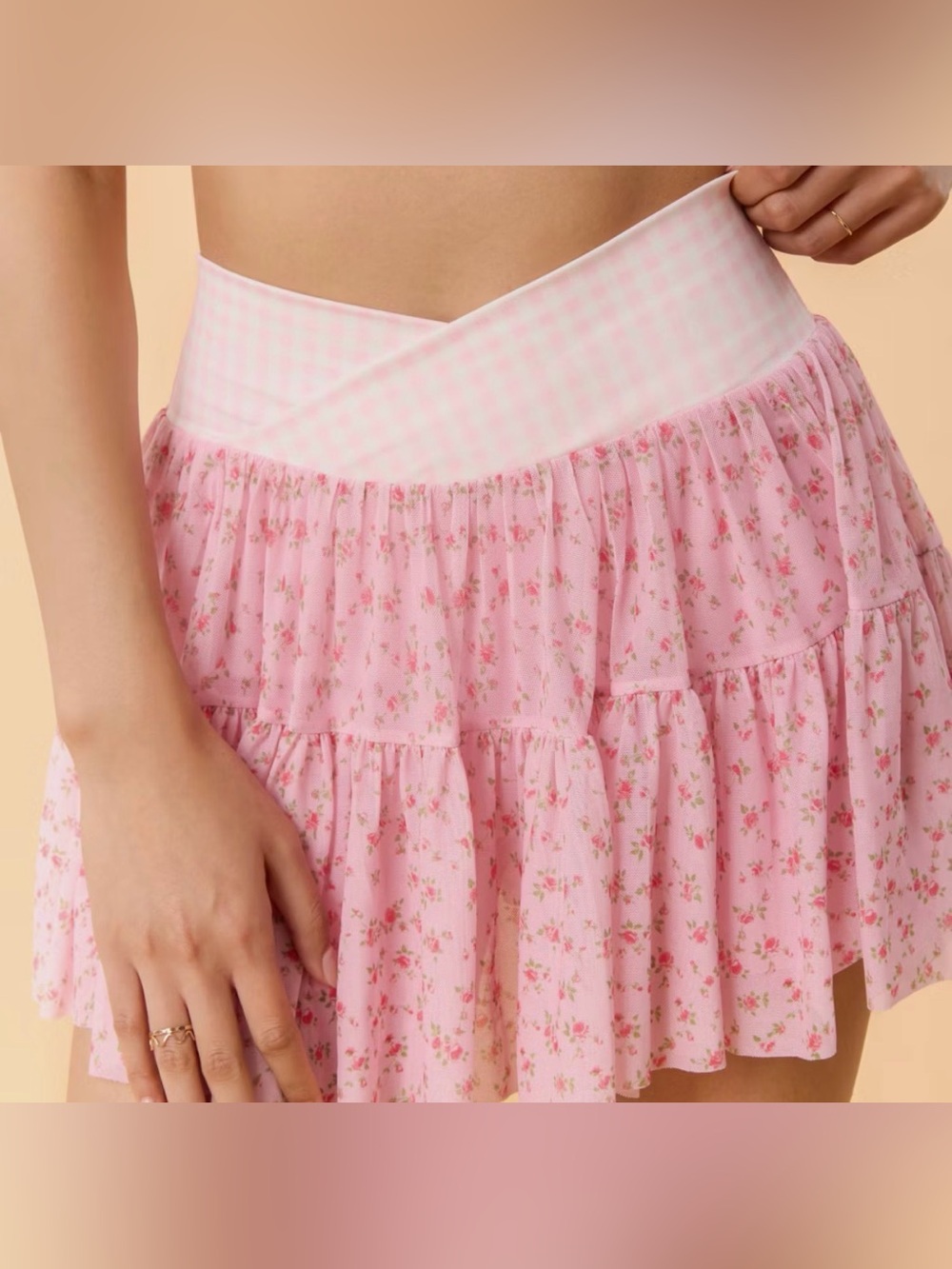 Blogilates Pink Floral Gingham Ballerina Skort
